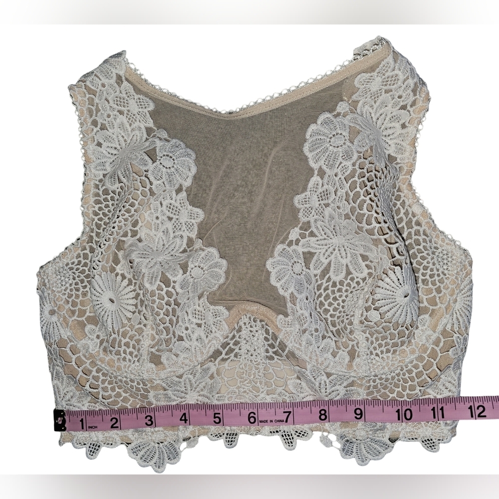 Victorias Secret Dream Angels Lace Mesh Long Line Bra Neutral Floral Boho Sz 32D - Picture 6 of 16